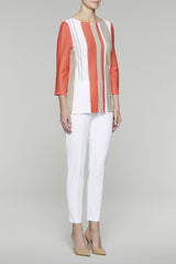 Shredded Hem Pullover Tunic Color Daylily/Almond Beige/White