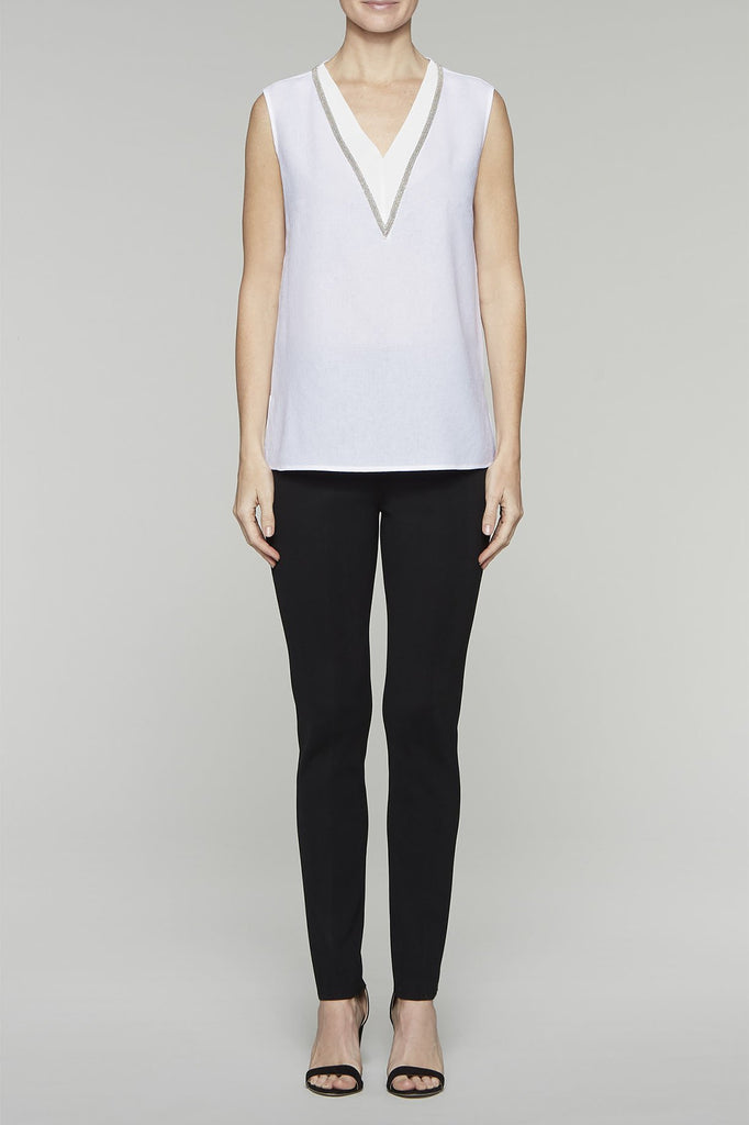 Sparkle Trim V-Neck Tank Color White