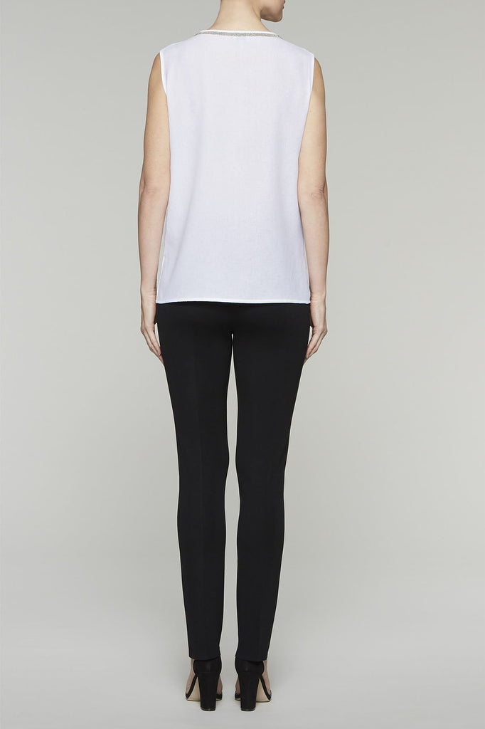 Sparkle Trim V-Neck Tank Color White