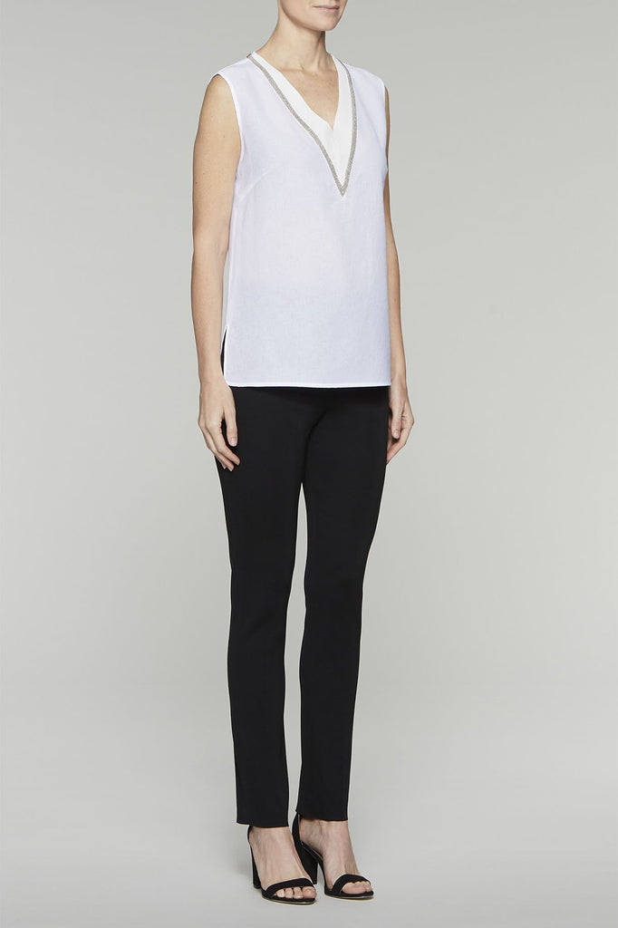 Sparkle Trim V-Neck Tank Color White