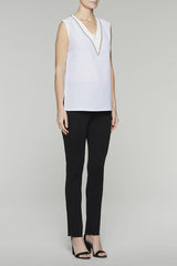 Sparkle Trim V-Neck Tank Color White