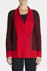 Textured Zip-Up Sweater Color Dusk Red/Black