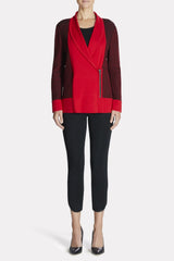 Textured Zip-Up Sweater Color Dusk Red/Black