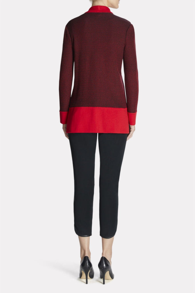 Textured Zip-Up Sweater Color Dusk Red/Black