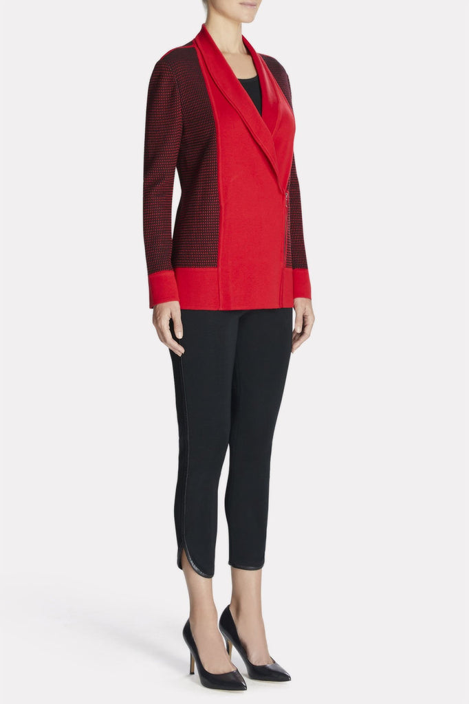 Textured Zip-Up Sweater Color Dusk Red/Black