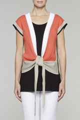 Three-Way Wrap Top Color Daylily/Almond Beige/White/Black
