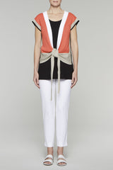 Three-Way Wrap Top Color Daylily/Almond Beige/White/Black