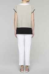 Three-Way Wrap Top Color Daylily/Almond Beige/White/Black