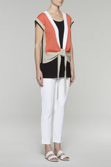 Three-Way Wrap Top Color Daylily/Almond Beige/White/Black
