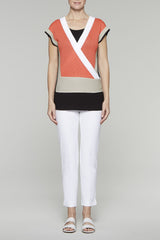 Three-Way Wrap Top Color Daylily/Almond Beige/White/Black